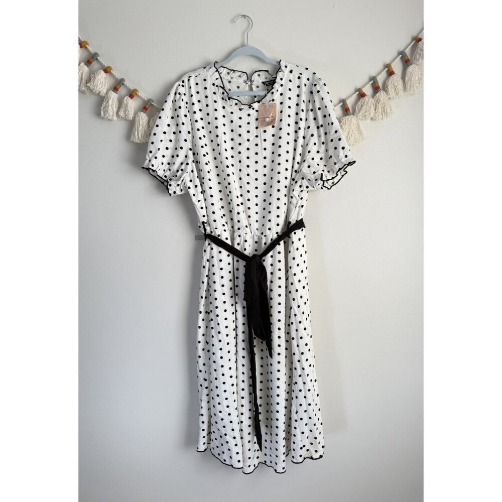 Bloomchic Polka Dot Aline Short Sleeve Belted Midi Dress Preppy Coquette NWT 22